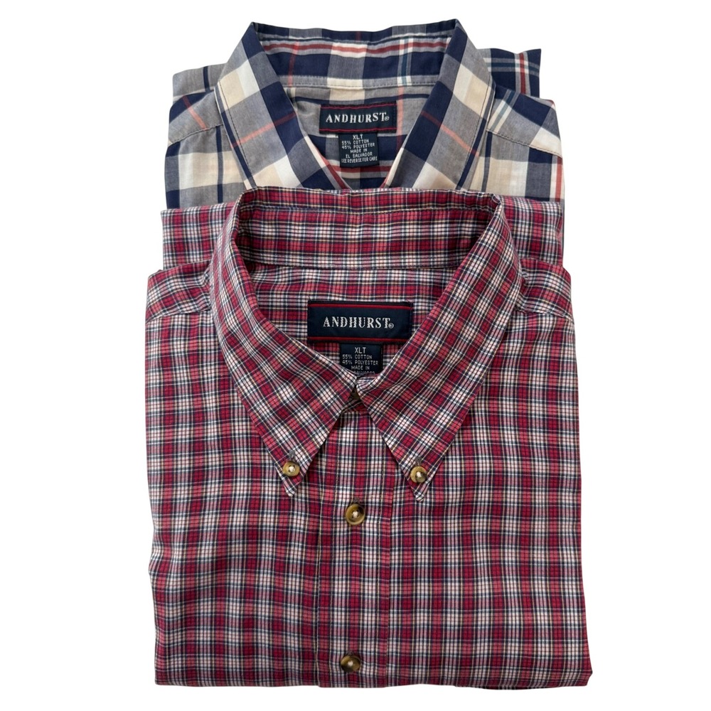 Andhurst XLT Mens Plaid Button Up Short Sleeve Shirt Bundle (2)  XL Tall (84)